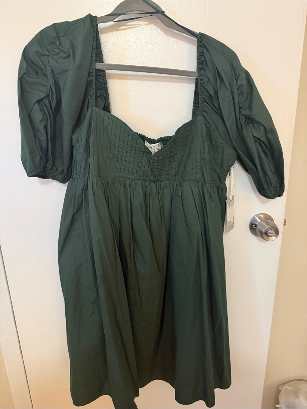 Women’s Puff-Sleeve Sweetheart Neck Dress - Dark Green